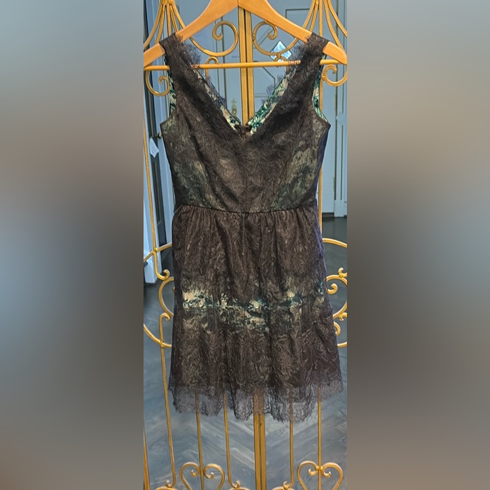 V neck overlay art deco Lace Dress Bcbg max azria size 2
